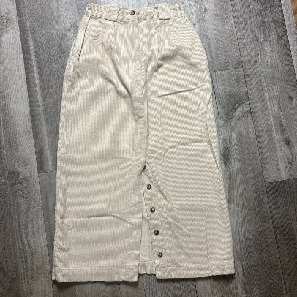 Vintage 90s Sportables Corduroy Button Front Slit Maxi Skirt Size 8